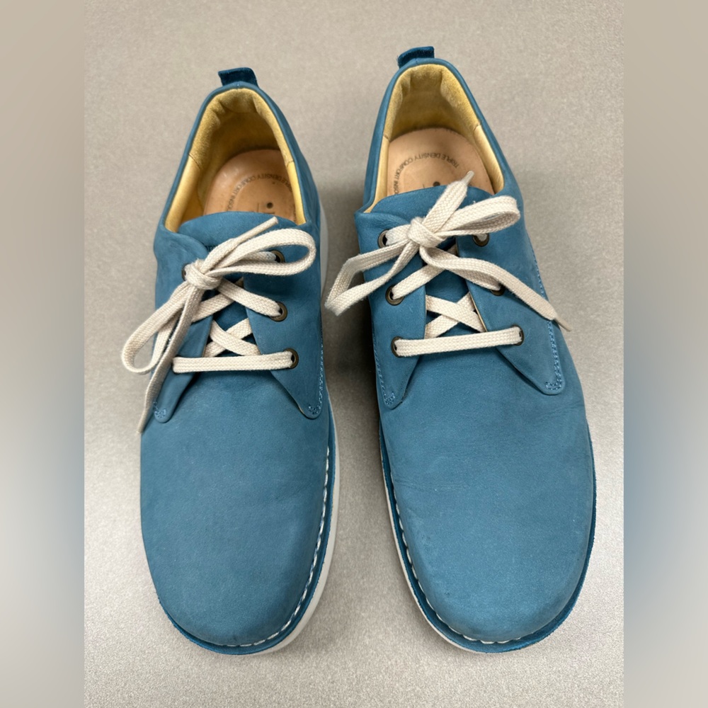 Samuel Hubbard Blue Shoe. Comfortable, leather lined, cushioned soles.